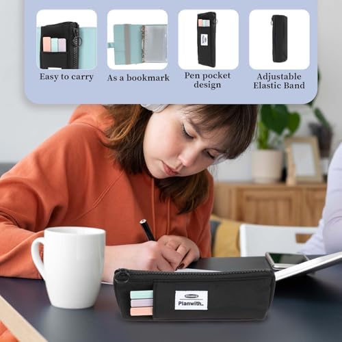 Notebook Pencil Pouch, Elastic Pen Holder for Notebook Zipper Small Pencil Holder Pouch with Adjustable Elastic Band Slim Pencils Bag Journal Pen Holders for Office Home Stationary Supplies