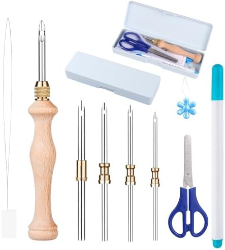 2 Sets Punch Needle Kit with Storage Box, Adjustable Tool with 1.6mm/2mm/2.5mm/3.5mm/5mm Metal Needles, Beginner DIY Craft, Perfect for Decoration and Gifts (Blue)