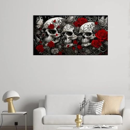 NFDPFUN Large Size Skull Diamond Painting Kit for Adults,Gothic Rose Diamond Art Kits,Full Round Diamond Art Paintings,Diamond Dots,Mosaic Gem Arts and Crafts,Halloween Wall Decor,31.5x15.7 inch