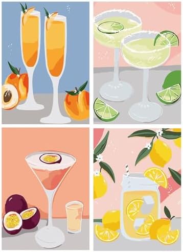 Yeaqee 4Pcs Diamond Art Kits for Adult Gem Painting Kit, Cocktail Glass