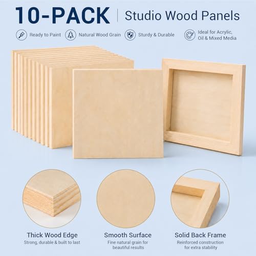 Falling in Art 10 Pack 10x10 Unfinished Birch Wood Panels Kit for Painting