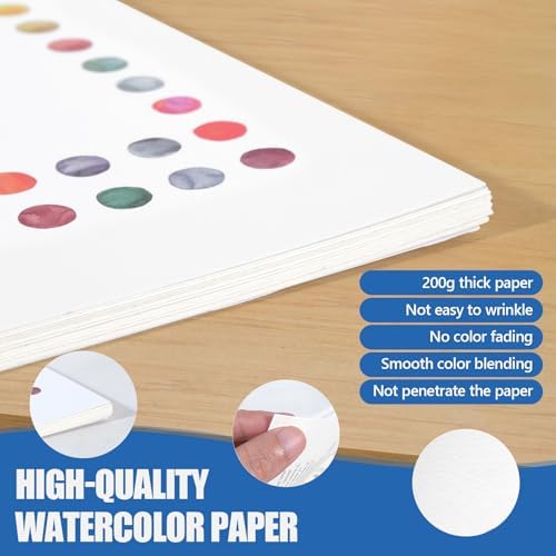 Watercolor Workbook for Beginners, Water Color Paint Book Set with Paints & Brush, 12 Beautiful Flower Patterns of Original DIY Designs, Relaxing & Creative & Joy Adult Coloring Books