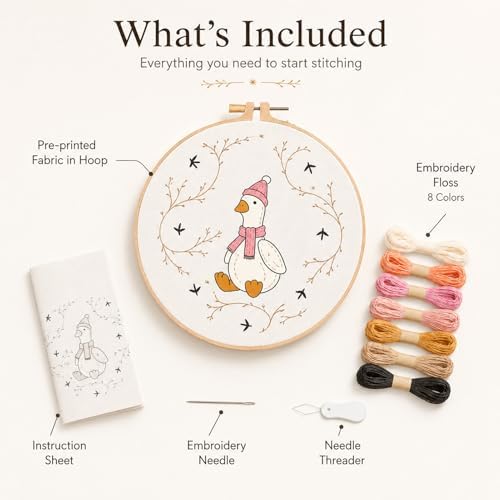 secrncy Goose Embroidery Kit for Beginners with Pre-Printed Fabric