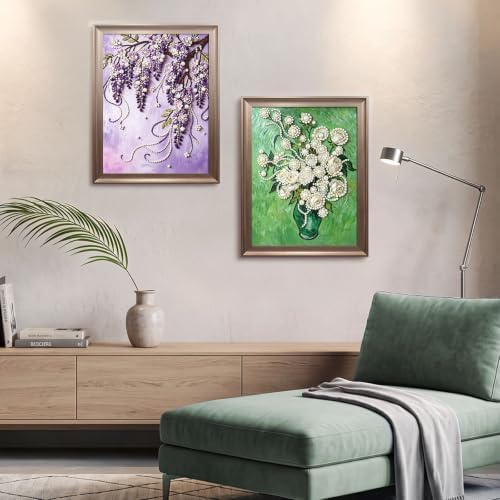 FunooFuno 2 Pcs Wisteria Rose Pearl Diamond Art Kits for Adults, 16" x 20"