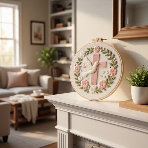 JJFox Embroidery Kit for Beginners and Adults, DIY Hand Embroidery Starter Kit with Cute Pattern, Cross Stitch Needlepoint Set with Hoop, Threads and Instructions (Cross)