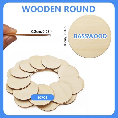 50PCS Wooden Round, Made of Basswood, 4 Inch Unprocessed Wood Pieces, Natural Star Shaped Wood Blanks, Suitable for DIY Painting, Pyrography, Staining, Carving and Other Crafts, and as Coasters