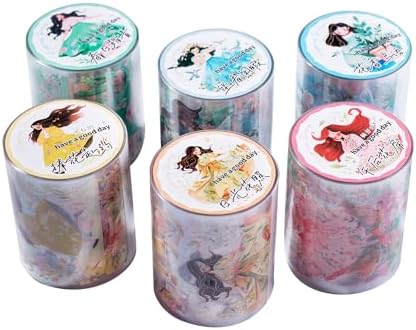Alideco 6pcs Decorative Adhesive Tapes Shell Light Maiden PET Tape Great for Bullet Journal Supplies, Arts, Scrapbook, DIY Crafts, Planners (chuntianriji)