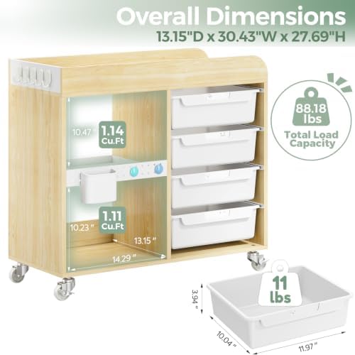 SYKIARIOL Craft Organizers and Art Supply Storage, Art Cart, Classic White | Rolling Cart with 4 Drawers & Metal Pegboard, Cute Macaron Color Magnets for Craft Room, Office, Classroom