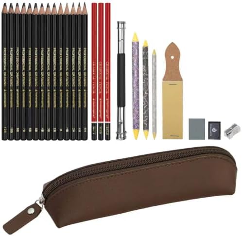 Heshengping, Sketching Pencil Drawing Pencils Set-26pcs, Art Supplies Drawing Kit,Graphite Charcoal Pro Draw Pencil Set,gift for Adults Beginners Artist for drawing sketching