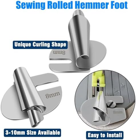 TOOVREN Universal Sewing Rolled Hemmer Foot 4PCS Rolled Hem Presser Foot 7/8/9/10mm Wide Rolling Hem Foot Sewing Machine Presser Feet Hemmer Home Industrial Curved Scroll Hemming Feet