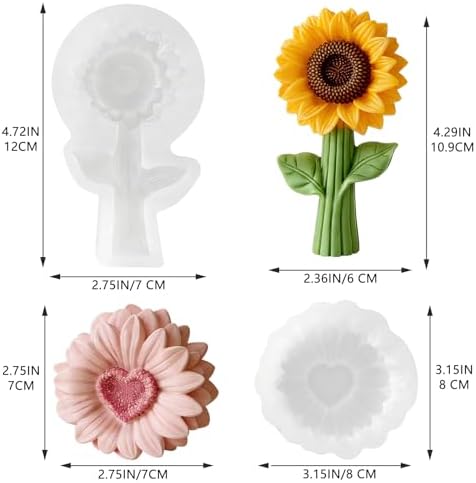 2PCS 3D Sunflower Candle Silicone Mold for Candle DIY Soap Resin Craft