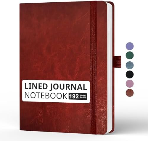Lined Journal Notebook, A5, 192 Pages 100 GSM Thick Paper, Hardcover Leather College Ruled Journal for Writing, Men Women, Journaling, Daily, Work, Office, Home School Business(Burgundy)