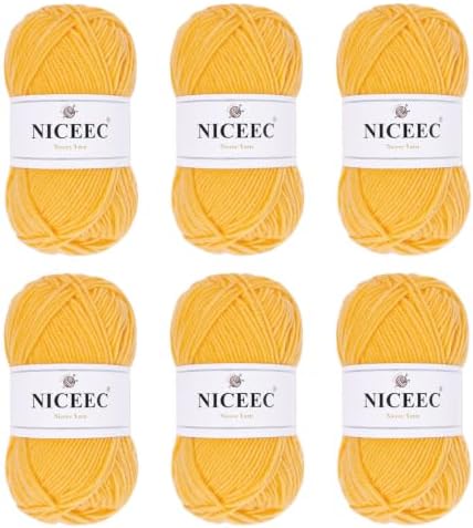 NICEEC 300g Soft Assorted Colors Yarn 100% Acrylic 870yds -Yellow9#