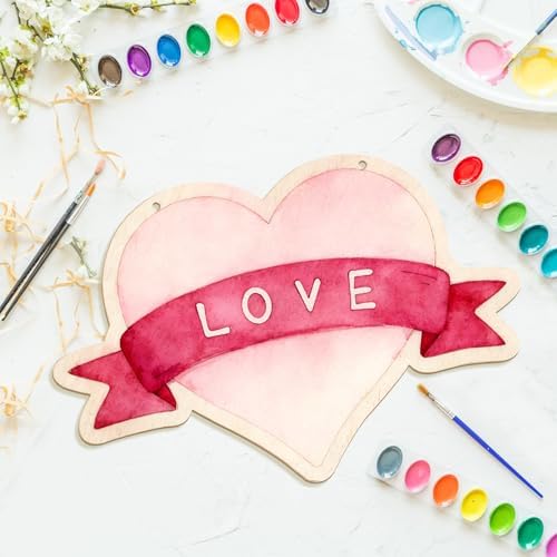 Large Size 12" Wooden Heart Ornaments to Paint, Valentine's Day Happy Mothers Day DIY Blank Unfinished Wreaths Front Door Sign Decorations Love Heart Ornament Door Hanging Sign Plaque Crafts 3PCS