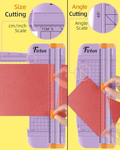 Firbon A5 Paper Cutter, Small Straight Paper Trimmer with Side Ruler | Purple Compact Design | Cuts Photo, Cardstock, Labels & Coupons | Portable Desktop Slicer | Scrapbooking & Craft Projects