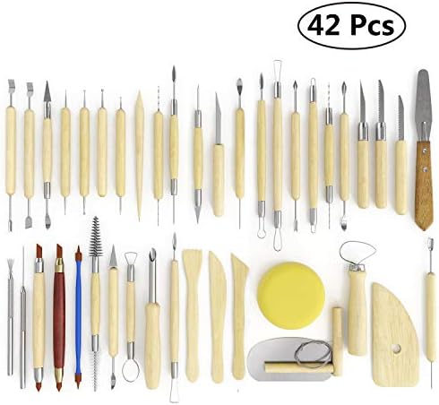 S & E TEACHER'S EDITION 42 Pcs Polymer Clay Tools, Air Dry Clay Tools, Clay Scultping Tools Double-Sided with Smooth Wooden Handles Pottery Craft Carving Molding Shaping (Pack of 2)