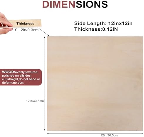 30 Pack 12"x12"x1/8" Basswood Sheets for Crafts,3mm Craft Wood Plywood,Unfinished Wood,for DIY Ornaments and Model Engraving,Wood for Laser Cutting,Architectural Models,Drawing,Wood Burning