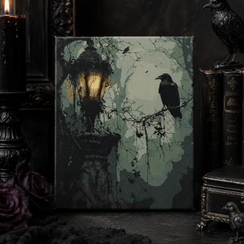 Gothic Paint by Numbers Kit for Adults,Crow DIY Paint by Number with Frame