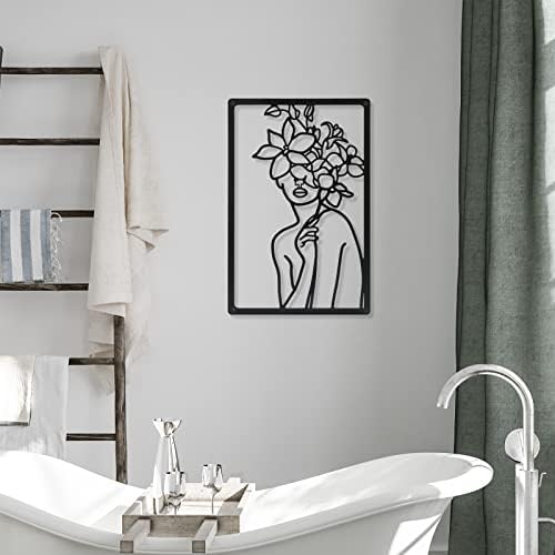 CHENGU 3 Pieces Metal Minimalist Abstract Woman Wall Art Line Drawing Wall Art Decor Single Line Female Home Hanging for Kitchen Bathroom Living Room