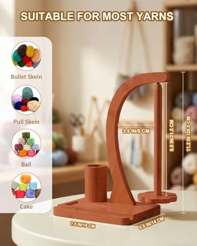 SPEENSUN Magnetic Bamboo Yarn Holder with Phone Stand, Walnut Finish