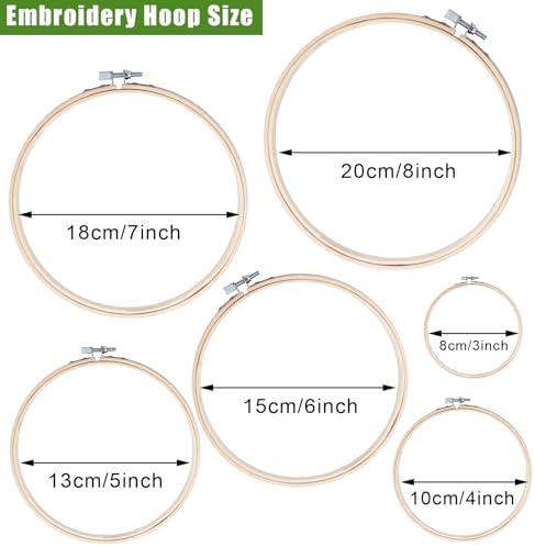 Biaungdo 6 Pcs Embroidery Hoops Set, Round Wood, 3/4/5/6/7/8 Inch