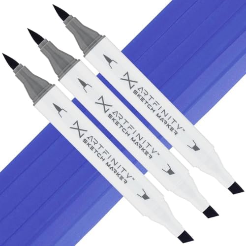 Artfinity Sketch Markers - Set of 3 - Hydrangea Blue B5-7, Vibrant, Professional, Dye-Based Alcohol Markers for Artists, Drawing, Travel, & More