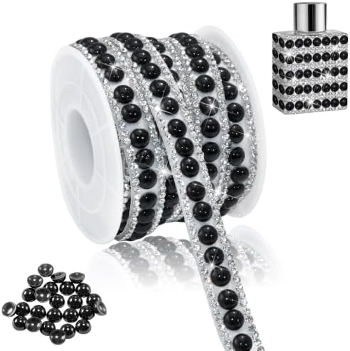 Black Crystal Rhinestone Ribbon Sticky Pearl Diamond Tape Sticker