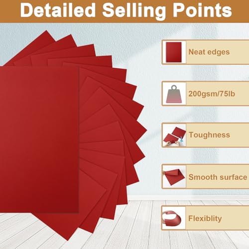 Silunkia 40 Sheets Christmas Red Cardstock 8.5 x 11 Craft Paper 75lb