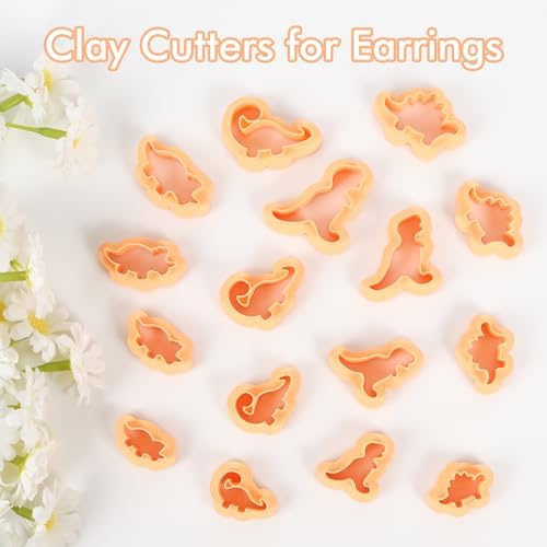 Puocaon Cute Dinosaur Clay Cutters - 16 Pcs Dinosaur Clay Cutters for Earrings, 4 Shapes × 4 Sizes