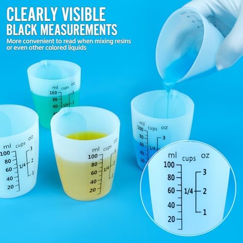 10Pcs Silicone Resin Mixing Measuring Cups 100ml / 3oz for Resin Supplies, Easy-to-Read Black Marks, Non-Stick Reusable Silicone Pouring Cups for Epoxy Mixing