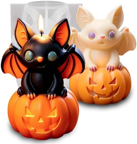 Wehous Halloween Resin Molds, Cute Bat Pumpkin Candle Soap Mold, Halloween Ornament Silicone Molds for Epoxy Resin Casting Clay, 3D Pendant Keychain Wall Hanging Craft Mold (Bat Pumpkin)