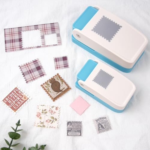 4 Size Stamp Puncher, 1 inch & 1.5 inch Square Stamp Punch, 1.5X1.25inch & 1x0.8 inch Rectangular Postage Stamps Puncher, Stamps Shaped Paper Punch, Craft Punches for Crafting DIY Scrapbooking