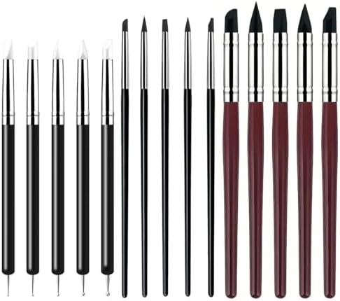15 PCS Blue Clay Sculpting Tools Set, Professional Silicone Brushes & Dotting Tools Kit for Polymer Clay, Air Dry Clay, Pottery, Modeling & Crafting for Adult-Black