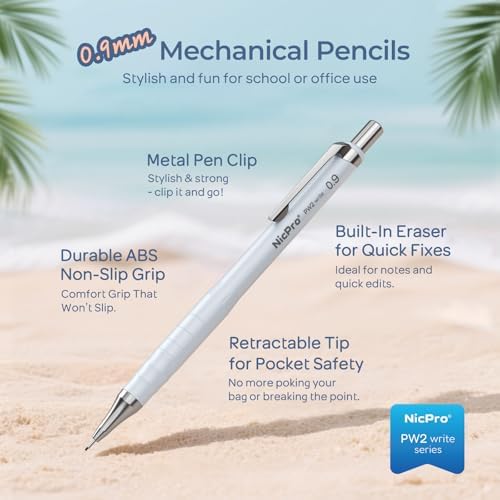 Nicpro Cute Mechanical Pencil Set, 4PCS 0.9mm Pastel Drafting Pencils