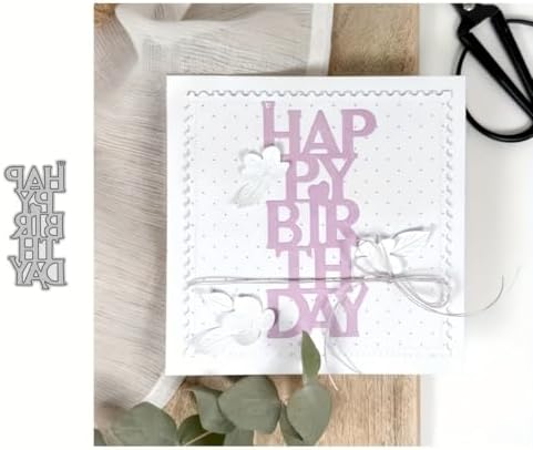 Lapoo Words Cutting Die for Scrapbooking - Durable, Cut Stencils for DIY Scrapbook Photo Album Decorative Paper Card, Card Making Supplies Party Wedding Decorations (Happy Birthday 4.9 x 2.4 in)