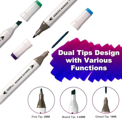 Kebuye Alcohol Markers 100 Colors, Alcohol Based Marker with Case, Dual Tip Art Markers for Kids Adults Coloring Books, Sketch Permanent Marker Pens, School Supplies Christmas Gift | Coloring Markers Dual Tip for Kids Adults Artists Coloring Books Sket...