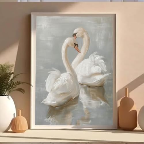 VeGuude Diamond Art Kits for Adults, Full Drill Classical Swan Diamond Painting Kits for Beginners, DIY Swan Vintage Art Full Rhinestone 5D Diamond dots, Home Wall Decoration (12x16 inch)