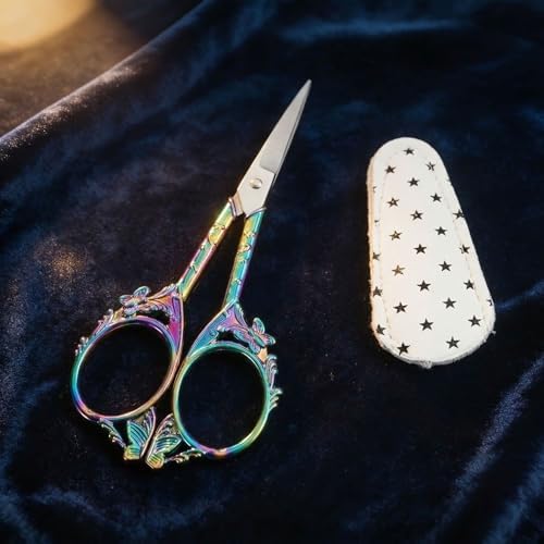 Crochet Scissors with Cover – Rainbow Vintage Small Embroidery Scissors, Sharp Butterfly Craft Scissors for Yarn Thread Sewing Needlework, Pretty Gift for Crocheter Quilter, 4.6 Inch
