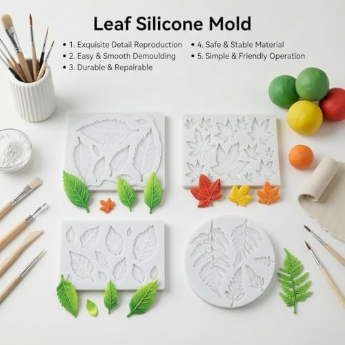 Leaf Silicone Mold Maple Rose Leaf Polymer Clay Molds Set of 4