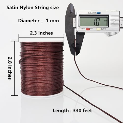 LUSTEMBER 330 Feet Satin Nylon String, 1 mm Silky Smooth Durable Nylon Cord for Jewelry Making, Bracelets, Beading, Necklaces, Macrame, Kumihimo, Rattail, and Chinese Knot Craft