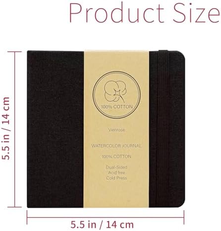 Vienrose Watercolor Sketchbook Journal 5.5x5.5 Inch 24 Sheets Black
