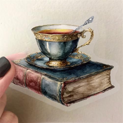 50 PCS Vintage Coffee Book Stickers for Scrapbooking Journaling Junk Journal Supplies -Retro Reading Sticker Waterproof Transparent PET Aesthetic Decals for Resin Crafts Decorative Art Crafts (Read)