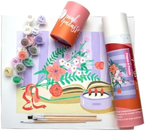 Pink Picasso Paint by Number Kit, All Ages, 8x10, Pages & Petals | Mid Century Modern Collection, Acrylic Paints and Brushes included, Pre-printed high quality canvas, DIY art kit, Gift-ready