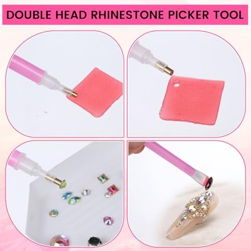 30PCS Rhinestone Picker Tool Kit 4 PCS Dual-head Dotting Pen Applicator with 4 PCS Pen grip 20PCS Clay Precision Jewelry Tweezers and Rhinestone storage Tray for DIY Nail Art Craft Crystals