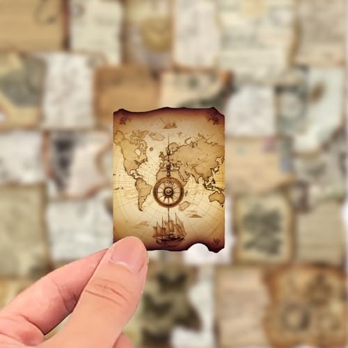 PRSTINCOL Vintage Journaling Stickers,Scrapbook Supplies for Planners,100Pcs Junk Journal Supplies with Antique Map Prints, Distressed Edges for Teenagers Adults