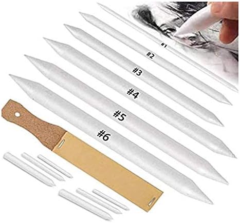 21 Pieces Blending Stumps and Tortillions Set Art Blenders with Sandpaper Pencil Sharpener Pencil Extension Tool Kneaded Eraser Sketching Drawing Blending Tools for Artist Students Shading Portrait