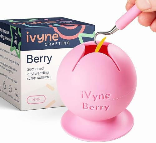 iVyne Berry Suctioned Vinyl Weeding Scrap Collector | Versatile Multi-Surface Suction & Anti-Spill Vinyl Scrap Collector w/ Soft and Flexible Silicone to Protect your Weeding Tools | Pink, 1 Pack