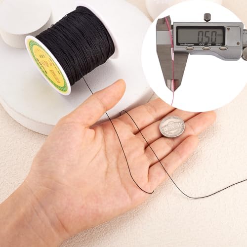 150 Yards 0.5mm Black Nylon Cord Chinese Knotting Cord Friendship Bracelet String Nylon Beading Thread for Kumihimo Necklace Jewelry Tassels Craft