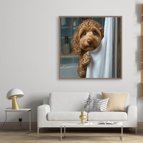 KYOQFVN Dog Diamond Art Kits for Adults - Dog Diamond Painting Kits for Adults,5D Round Full Drill Diamond Dot for Home Wall Decor 14X14inch
