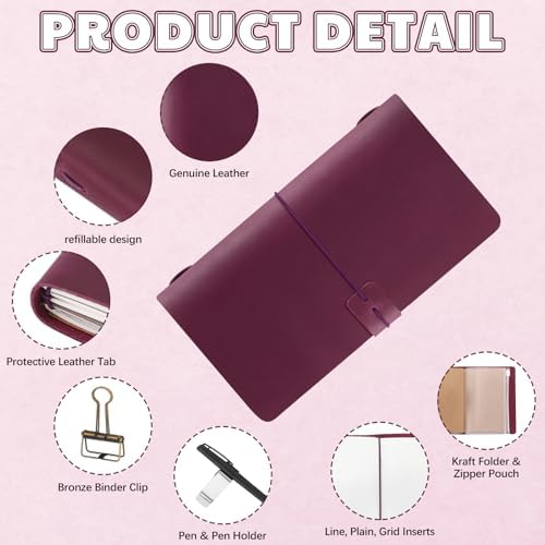 Thenshop Leather Travel Notebook 3 Inserts,Purple,Stand Size